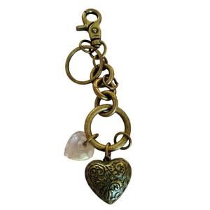 Brass 3D Puffy Hearts Purse Charm Key Ring Purse Accessory Plastic Metal Hook